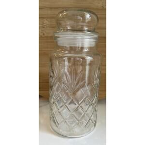 Vintage 1983 Planters Mr. Peanut Glass Jar Lid Canister Diamond Pattern